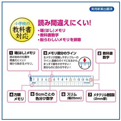 メール便OK】クツワ 算数定規 15cm 小学校教科書対応 HS15A 直定規