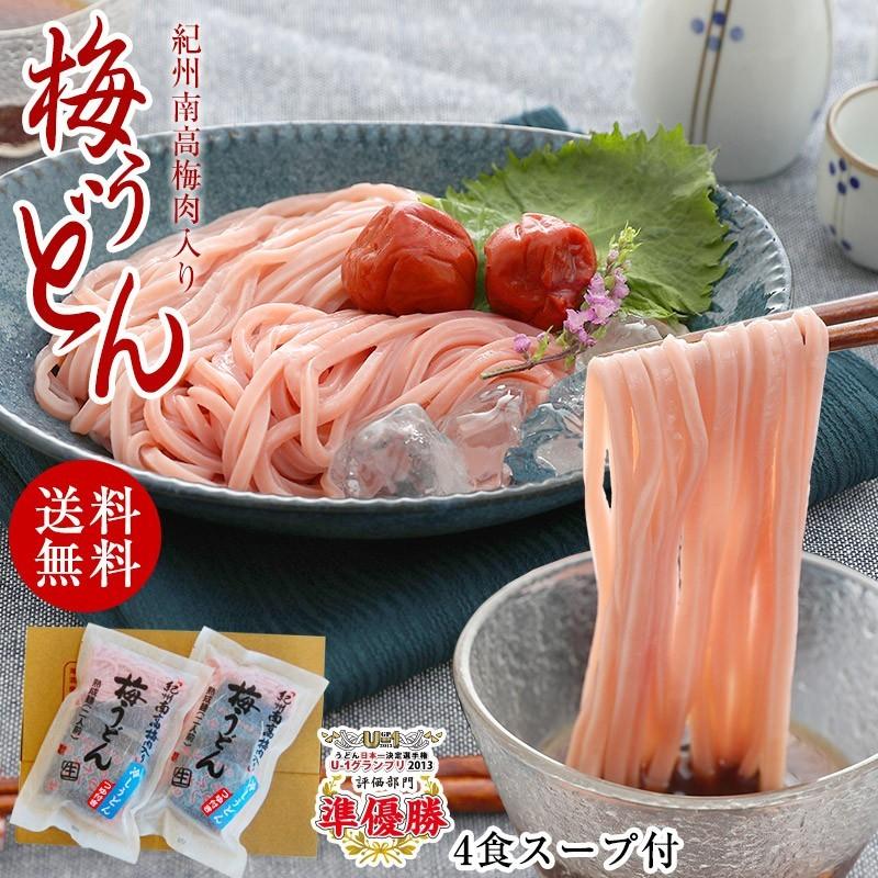 【今だけ1410円→1000円ポッキリ】 ギフト 手みやげにも！紀州冷し 梅うどん 4食めんつゆ付 冷しうどん、かけうどんのつゆが選べます！ 全国送料無料！(fy3)｜bundara