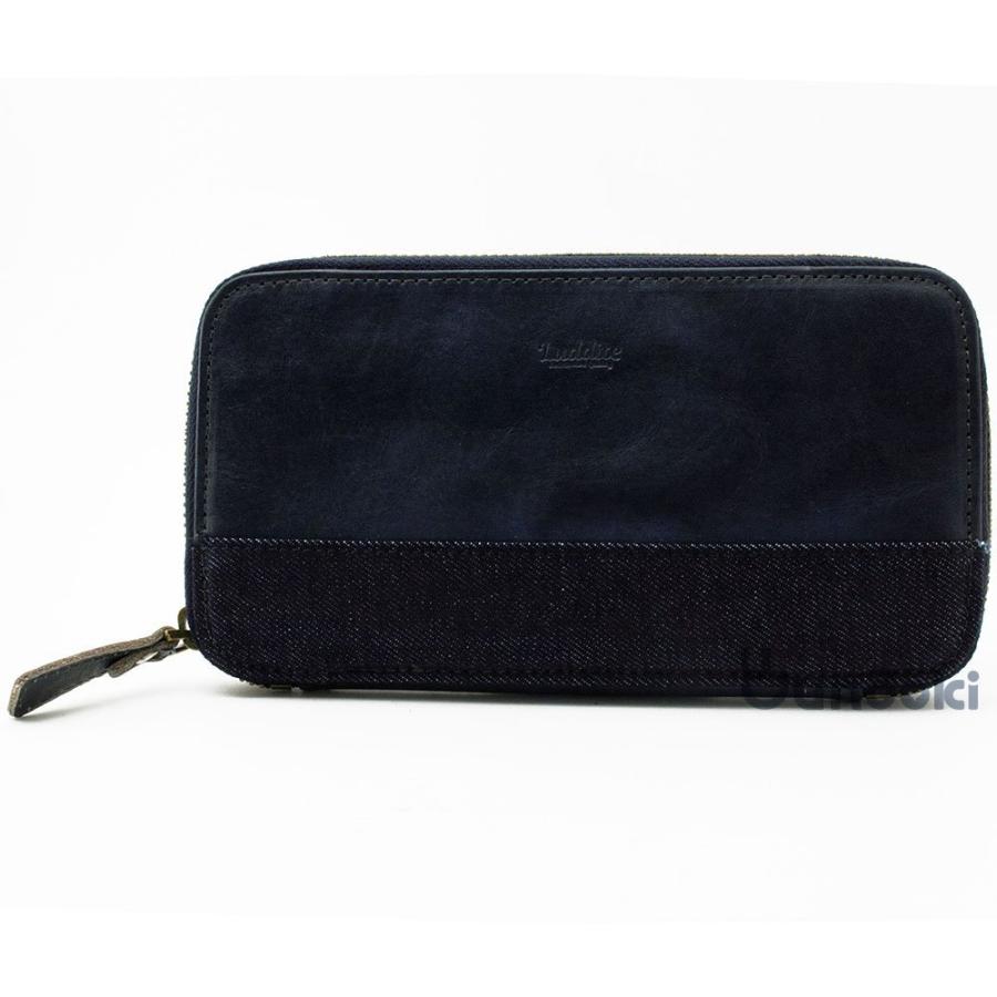 LUDDITE（ラダイト） 革コンビ ラウンドジップペンケース (ネイビー