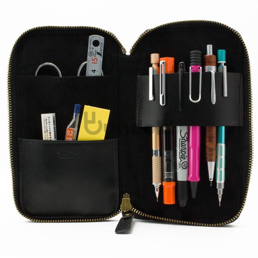 レザー ジッパー式 筆箱 ラダイト 革コンビ ラウンドジップペンケース