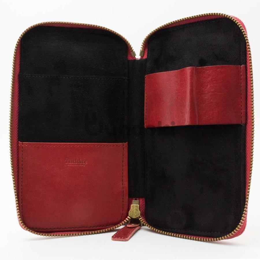 LUDDITE（ラダイト） 革コンビ ラウンドジップペンケース (レッド