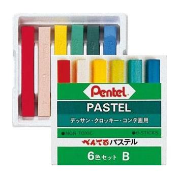 ★ぺんてるパステル（コンテ）（デッサン・クロッキー・コンテ画用）6色セット・GA-6BD（高彩度タイプ） | 