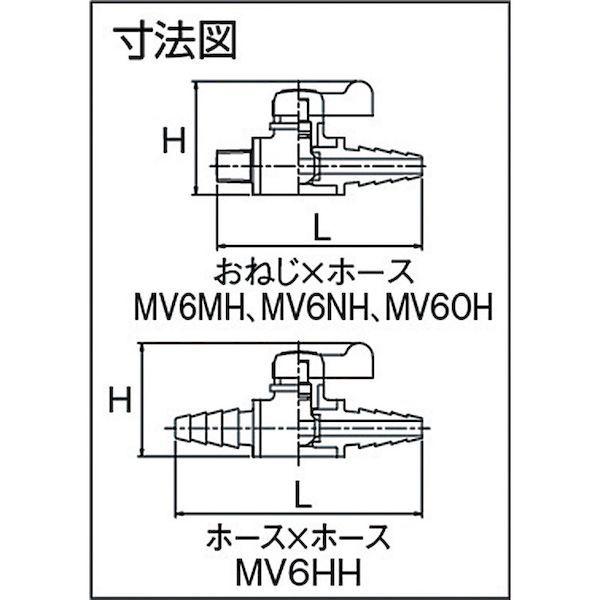 あすつく対応 「直送」 エスロン MV60H 塩ビ製ボールバルブ ミニボール式 呼び径：おねじ１／４×ホース｜bungoot｜02