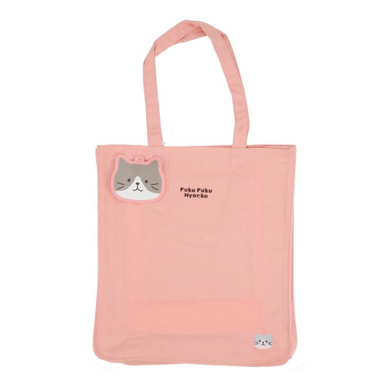 Fuku Nyanko カラフルトート ピンク 猫柄 ネコ柄 大容量 猫グッズ マチ 