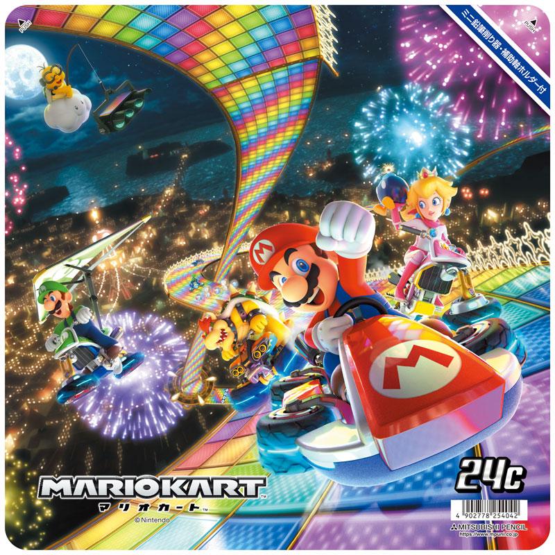 三菱鉛筆 スーパーマリオ マリオカート 色鉛筆 890級 24色缶 ホルダー