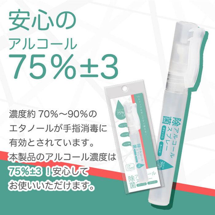 アルコール除菌スプレー 100本 15ml アルコール75％ ポケットタイプ 携帯用 衛生的 ノベルティ 記念品 名入れ 病院グッズ 感染予防の画像