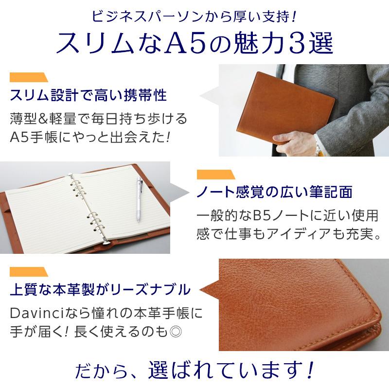 本日Point2% システム手帳 Davinci スーパーロイス A5 ダ・ヴィンチ 15mm径 6穴 3色 名入れ1円 本革 父の日 プレゼント JDA3003の画像