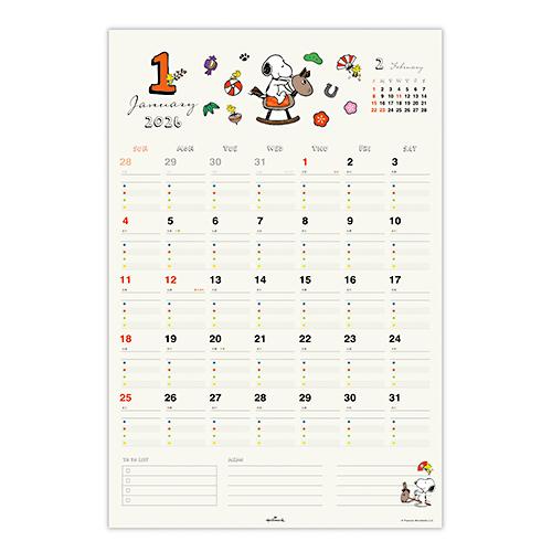 ヘッドマークシールカレンダー　バッチ付き ホールマーク 2026年版 SNOOPY シール付き ファミリーカレンダー
