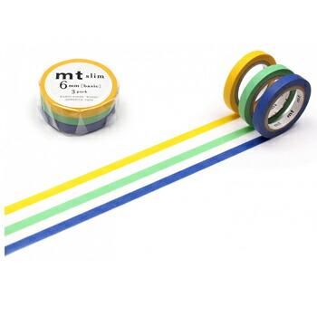 カモ井加工紙 マスキングテープ mt スリム 3個入り G イエロー 若緑