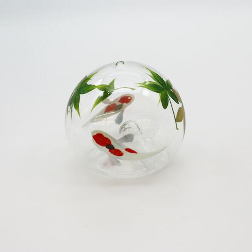 木之本 ビードロ浮き玉(大玉) もみじに鯉 水に浮かべる手作りガラス