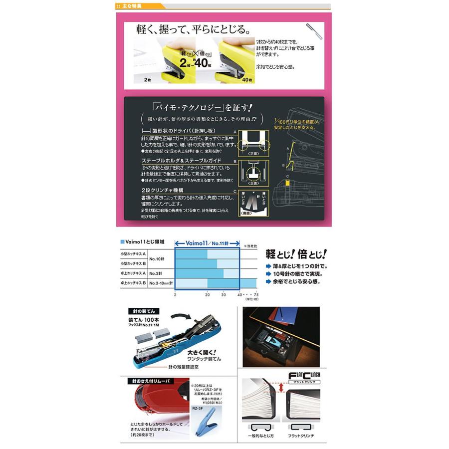 ホッチキス 40枚 11 バイモ 芯 マックスホッチキス Vaimo11 FLAT