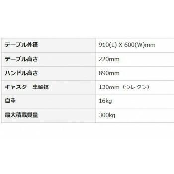 静音台車　ハンドル折りたたみ式　ウレタンタイヤ付　ストッパー付　最大積載量300kg　PLA300-DX-UR-DS　4549081719037