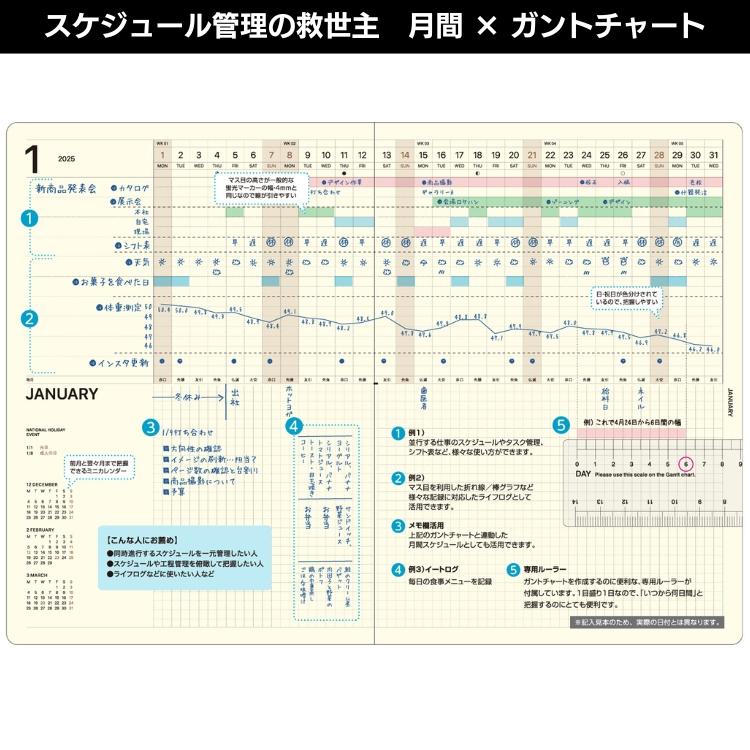 LACONIC 手帳 2025年 4月始まり ラコニック ガントチャートマンスリー 