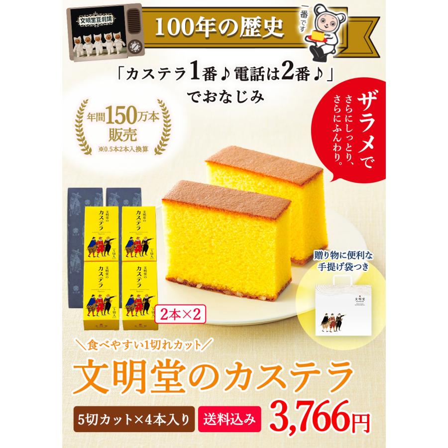 公式 文明堂のカステラ 0.5A号 (5切れカット×4本入 )  和菓子 ギフト スイーツ お菓子 お祝い お供え 熨斗 父の日｜bunmeido-tyo｜02