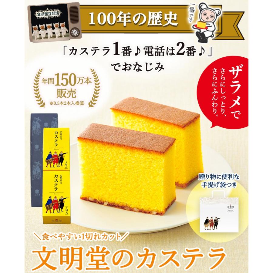 文明堂 カステラ 0.5A号 (5切れ×2本入) ＋ 月三笠 (10個入) セット