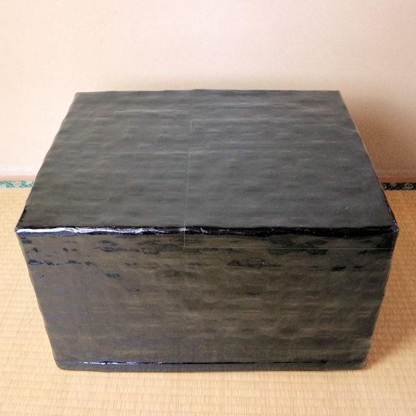 芳*樹様 ボテ箱 ぼて箱 アンティーク 黒 未使用 美品】「母」 手付 ボテ箱 竹網 黒漆 （413B①）