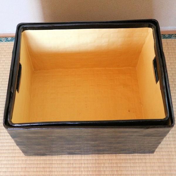 茶道具 道具入れ 「竹網和紙漆塗りボテ箱 黒色」 風呂敷付 箱入り