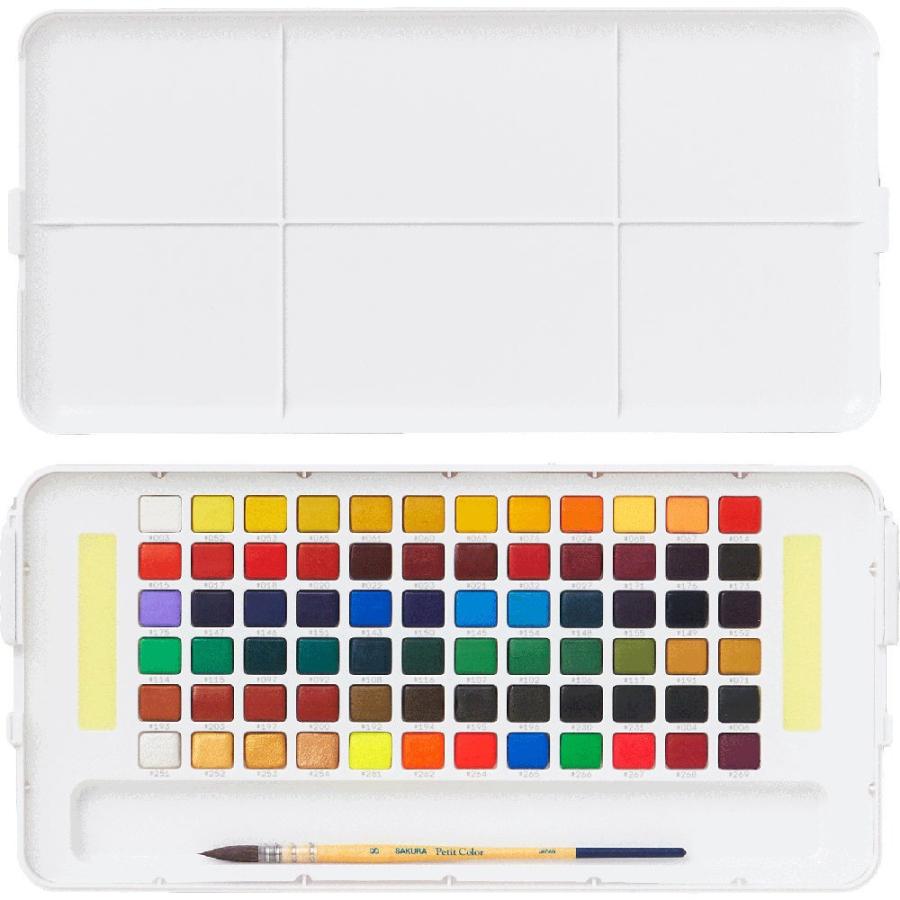 サクラクレパス NCW-72 ターレンスプチカラー 透明固形水彩絵の具 専用筆入り 72色セットの画像