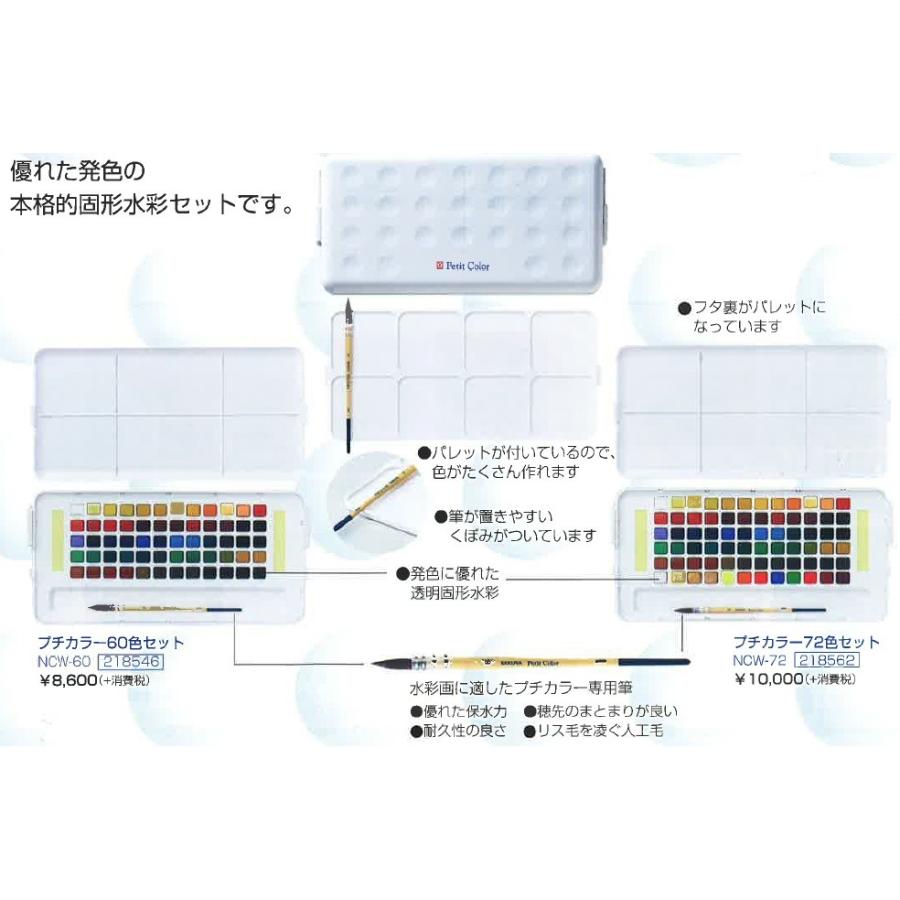 サクラクレパス NCW-72 ターレンスプチカラー 透明固形水彩絵の具 専用筆入り 72色セットの画像