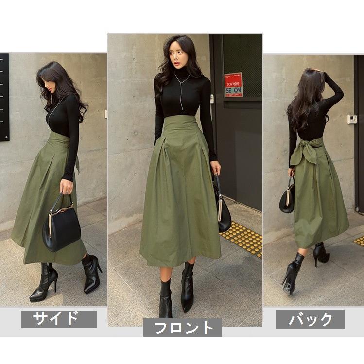 トレンチスカート ロング シックなグリーン ひざ丈 リボンベルト送料無料 |  | 01