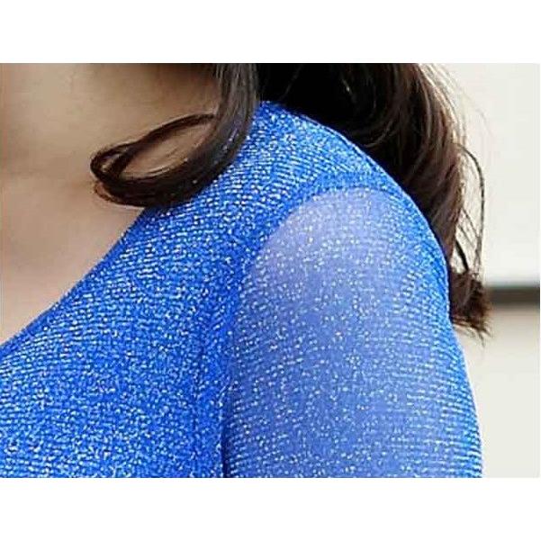 トップス カットソー キラキラ 輝く美光沢 ラメTシャツ 長袖 レディース ラウンドネック ストレッチ送料無料 |  | 01
