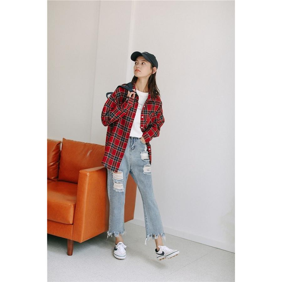 チェックシャツ タータンチェック 柄シャツ 長袖 綿 レッド ベージュ トップス シャツ ブラウス 送料無料 |  | 01