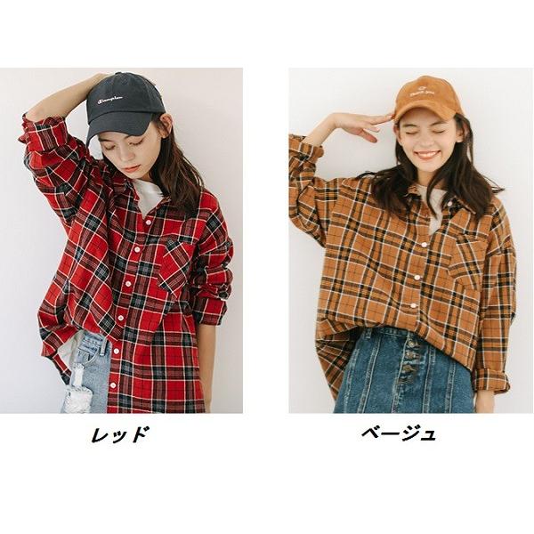 チェックシャツ タータンチェック 柄シャツ 長袖 綿 レッド ベージュ トップス シャツ ブラウス 送料無料 |  | 10