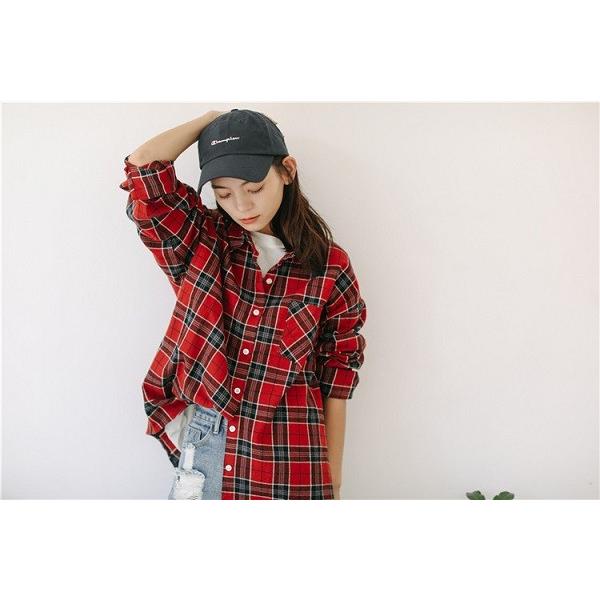 チェックシャツ タータンチェック 柄シャツ 長袖 綿 レッド ベージュ トップス シャツ ブラウス 送料無料 |  | 03