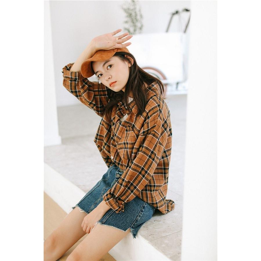 チェックシャツ タータンチェック 柄シャツ 長袖 綿 レッド ベージュ トップス シャツ ブラウス 送料無料 |  | 07