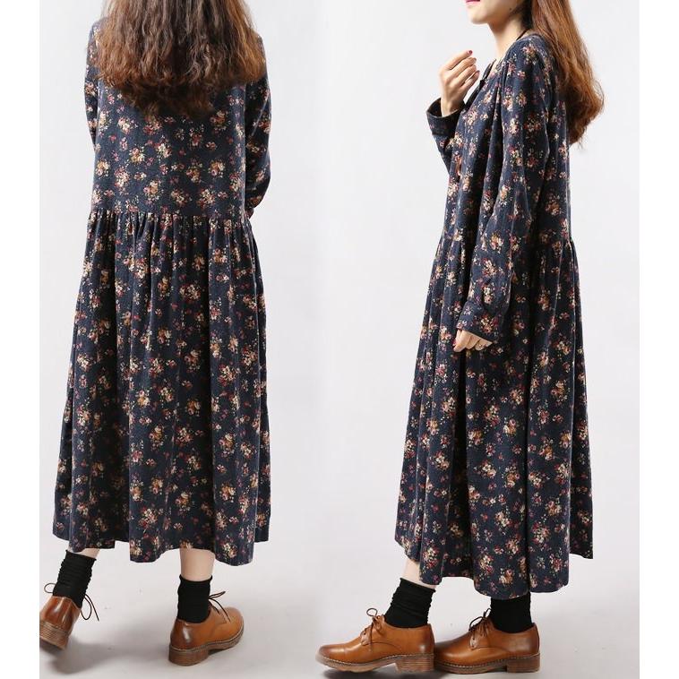 ロングワンピース 花柄 Aライン フレアワンピース ロング丈 麻 長袖 Aライン ゆったり 体型カバ送料無料 |  | 04