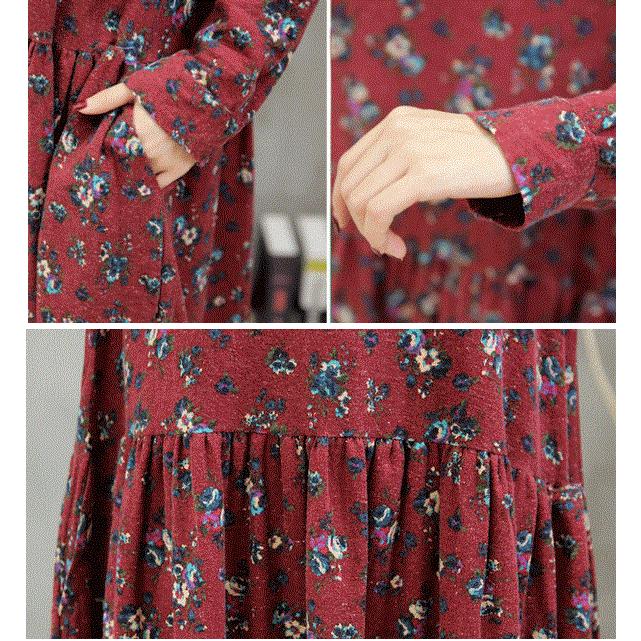 ロングワンピース 花柄 Aライン フレアワンピース ロング丈 麻 長袖 Aライン ゆったり 体型カバ送料無料 |  | 09