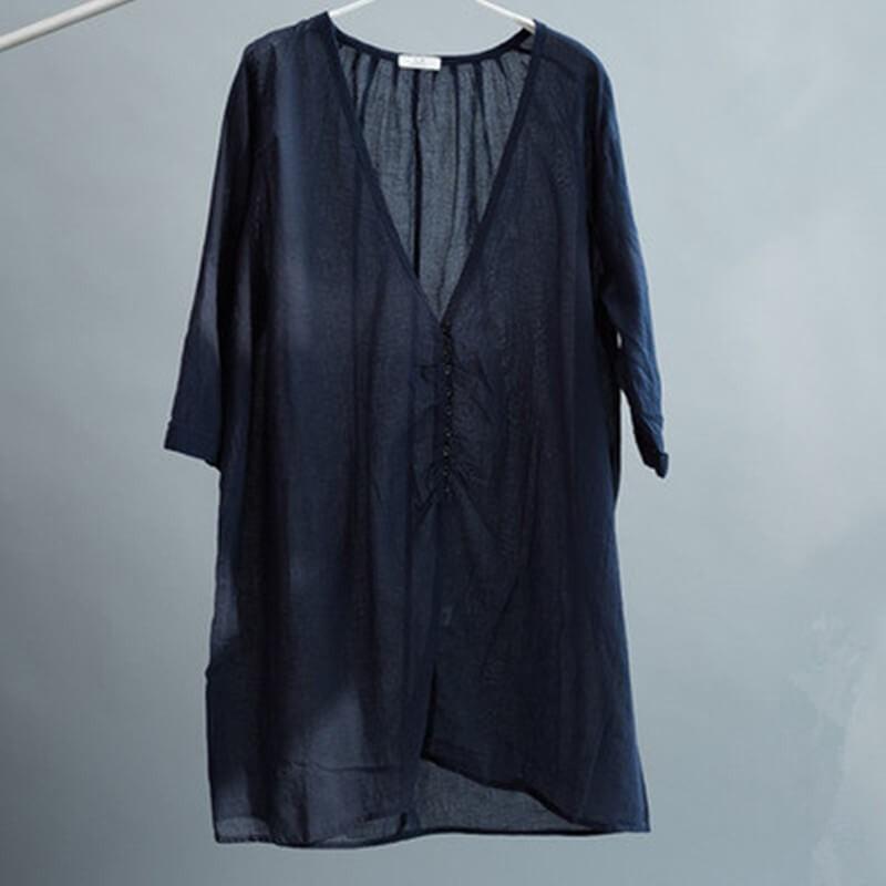 Vネック コットンチュニック ロングシャツ シャツ ブラウス ゆったり トップス 大人 送料無料 |  | 04