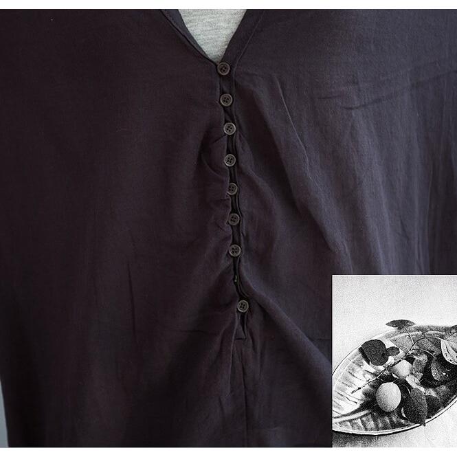 Vネック コットンチュニック ロングシャツ シャツ ブラウス ゆったり トップス 大人 送料無料 |  | 09