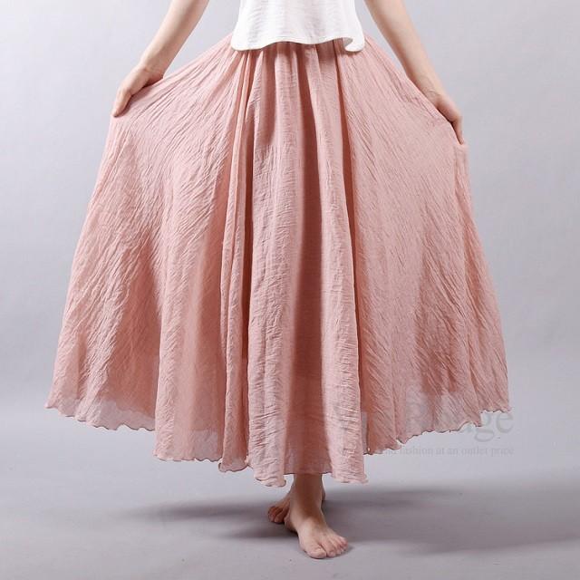 綿混 ふんわり フレア マキシスカート リネン 麻 ロングスカート 春夏 マキシ丈 ロング丈 綿混素送料無料 |  | 01