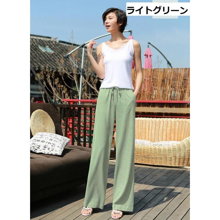 リネンイージーパンツ レディース ボトムス パンツ セミワイド ストレート 無地 シンプル リネン混紡送料無料 |  | 01