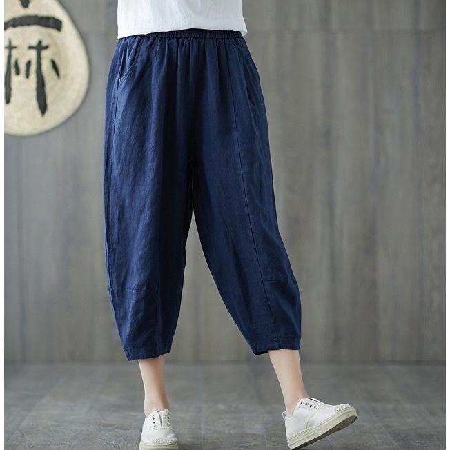 サルエルパンツ レディース 快適通気 七分丈 綿麻 ワイドパンツ ウエストゴム ガウチョパンツ 無地送料無料 |  | 08