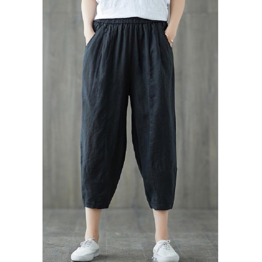 サルエルパンツ レディース 快適通気 七分丈 綿麻 ワイドパンツ ウエストゴム ガウチョパンツ 無地送料無料 |  | 09