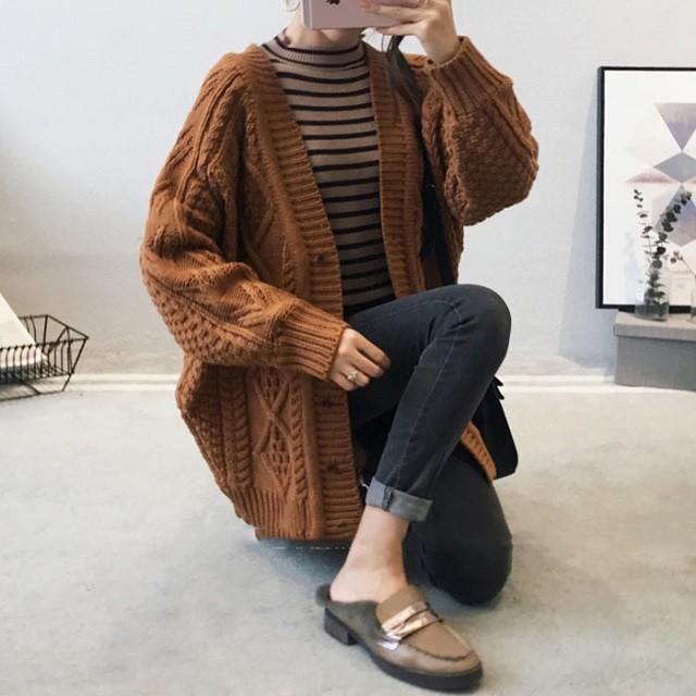 ざっくり ニット カーディガン レディース 秋 冬 おしゃれ ゆったり かわいい 厚手 秋服 冬服 送料無料 |  | 02
