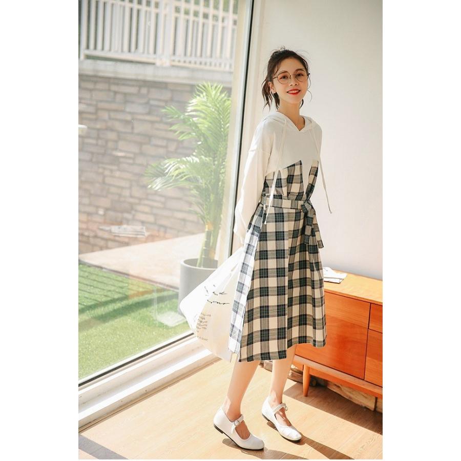 レディース 秋 冬 ワンピース 古着系 カジュアル チェック柄 リボン 足長見え ハイウエスト Aライン送料無料 |  | 03