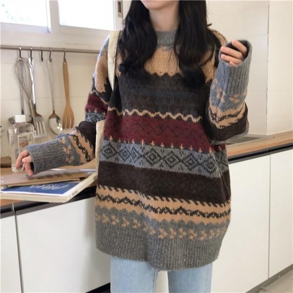 セーター レディース 秋冬 メンズライク ノルディック柄 クルーネックセーター ニット プルオーバー送料無料 |  | 14