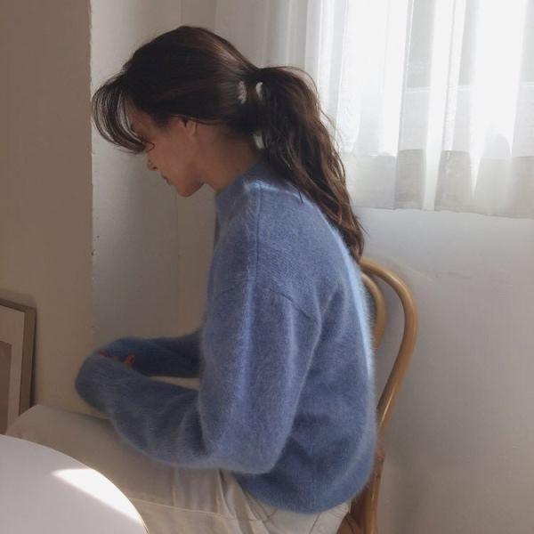 大人かわいい ふわふわ アンゴラニット プルオーバー 長袖 セーター シンプル 無地 ベーシック  送料無料 |  | 10