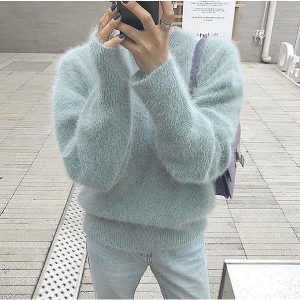 大人かわいい ふわふわ アンゴラニット プルオーバー 長袖 セーター シンプル 無地 ベーシック  送料無料 |  | 05