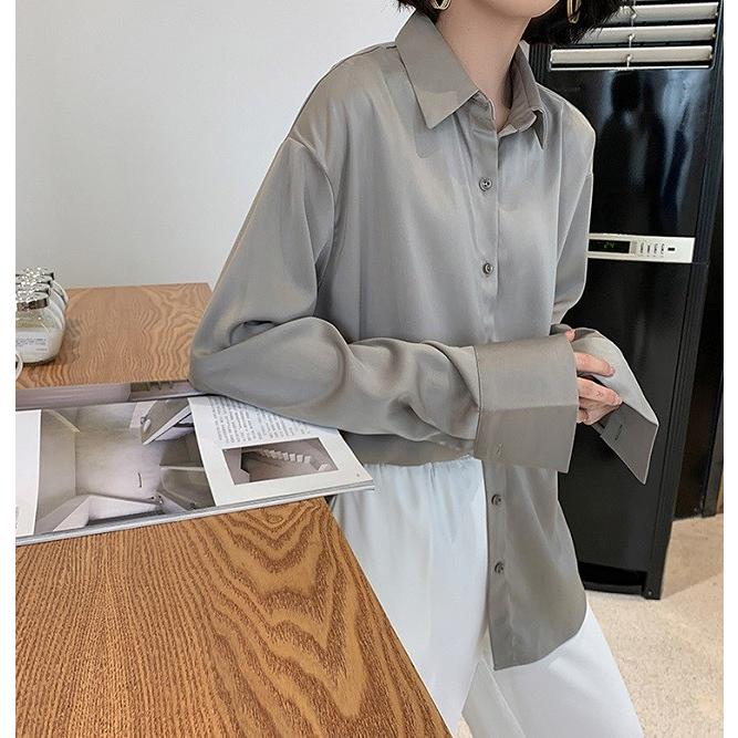 レディース 秋 冬 春 シンプル オーバーサイズ 長袖シャツ ブラウス 前ボタン開き ゆったり 大きめ送料無料 |  | 04