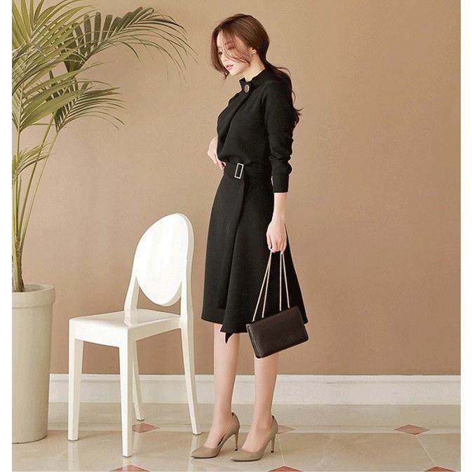 ワンピース 春 秋 冬 大人 上品 ハイネック ドレス 黒 結婚式 お呼ばれ フォーマル 長袖 無地送料無料 |  | 06
