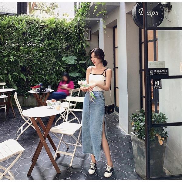 デニム タイトスカート ロング丈 ロングスカート サイドスリット 深