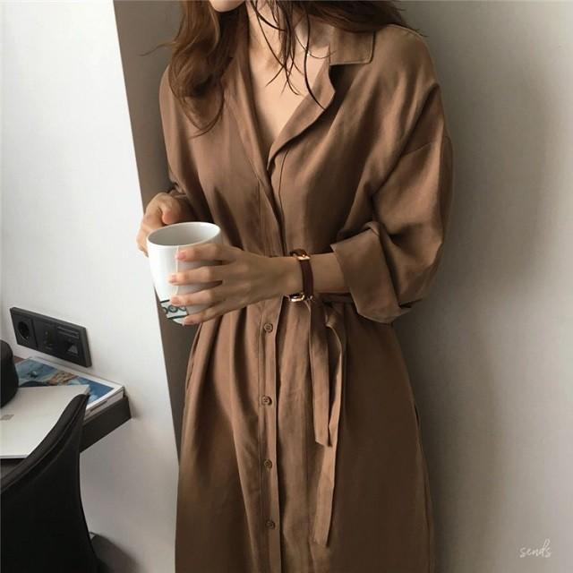 シャツワンピース ワンピース シャツ フロントボタン 大人 無地 マキシ丈 カジュアル ロングシャツ送料無料 |  | 02