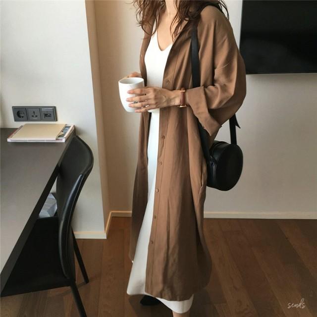 シャツワンピース ワンピース シャツ フロントボタン 大人 無地 マキシ丈 カジュアル ロングシャツ送料無料 |  | 04