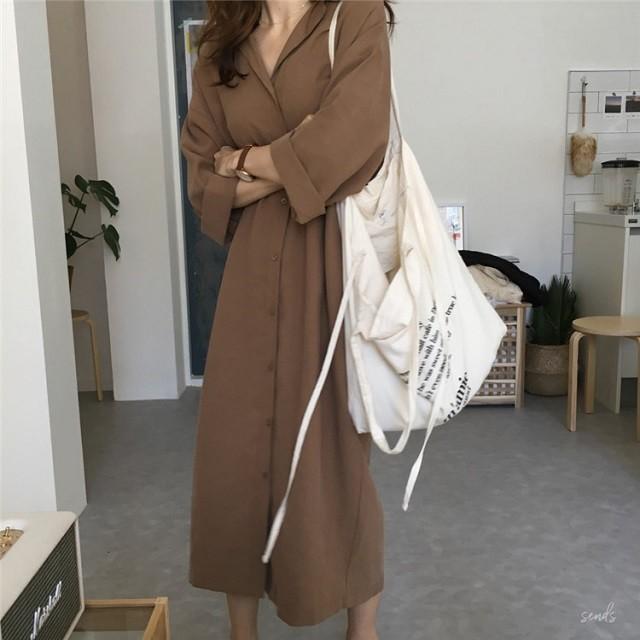 シャツワンピース ワンピース シャツ フロントボタン 大人 無地 マキシ丈 カジュアル ロングシャツ送料無料 |  | 05