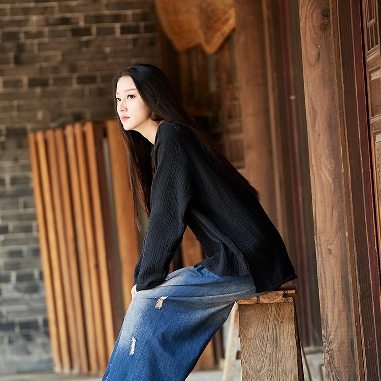 レディース リネン ブラウス 長袖 リネン混 麻混 トップス 春 薄手 ナチュラル服 チャイナ服風 送料無料 |  | 10