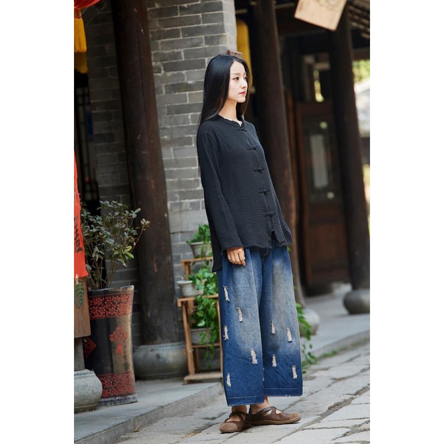 レディース リネン ブラウス 長袖 リネン混 麻混 トップス 春 薄手 ナチュラル服 チャイナ服風 送料無料 |  | 08
